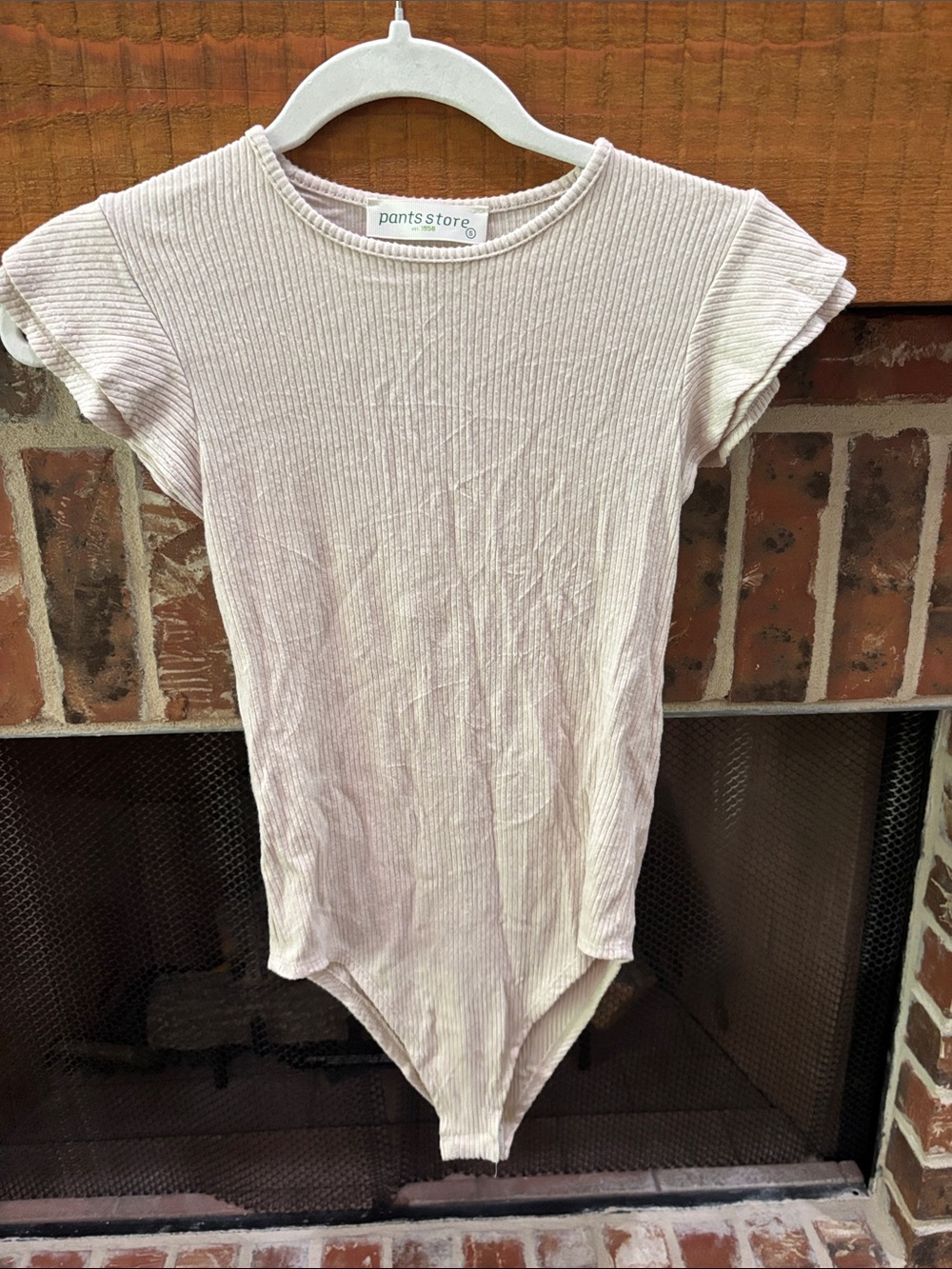 Ribbed Short Sleeve Bodysuit - Beige